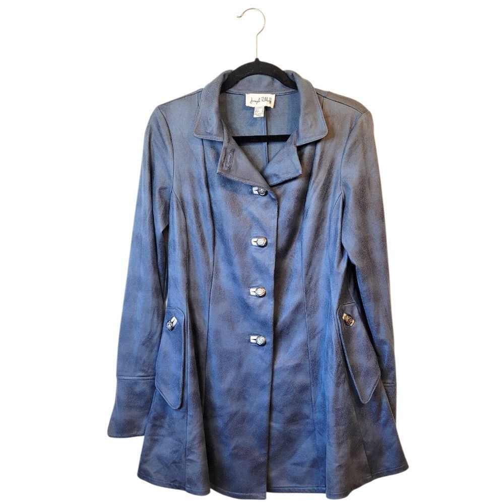 Joseph Ribkoff Blue Oil Slick Microsuede Mid-Length Coat Women's Size US 10